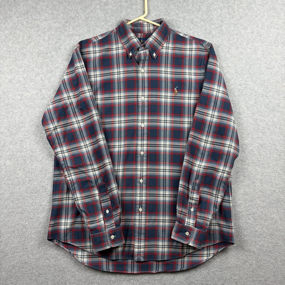 Ralph Lauren Shirt Men Large Blue Red Plaid Classic Oxford Button Down OCBD